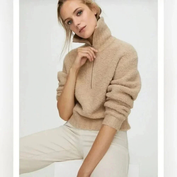 Aritzia Wilfred Free Gwyneth Wool Alpaca Cropped Quarter-Zip Knit Sweater Small - Picture 2 of 10